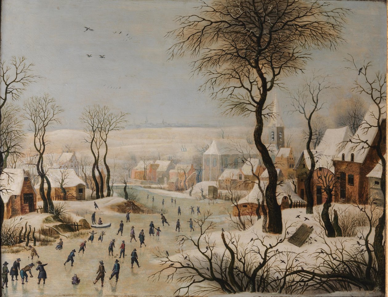 Vinterlandskab med fuglefælde af After Pieter Brueghel the Elder