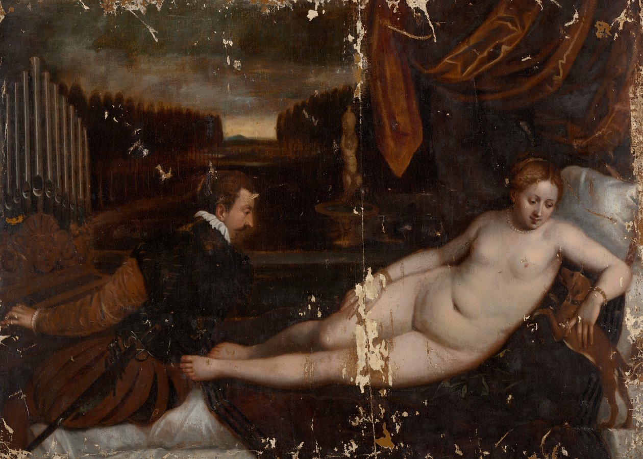 Venus med en organist og en hund af after Titian