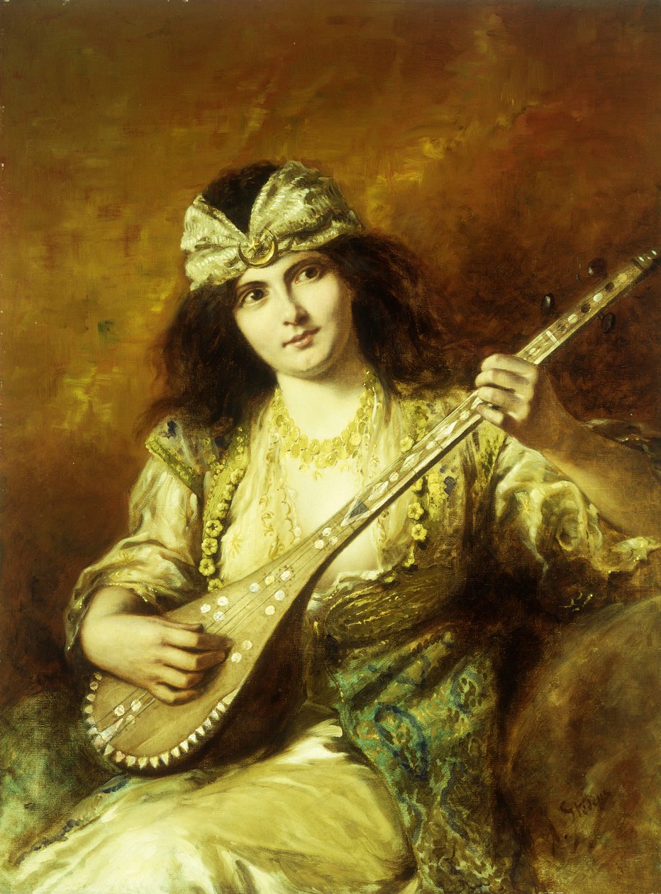 Odalisque med mandolin af Agapit Stevens