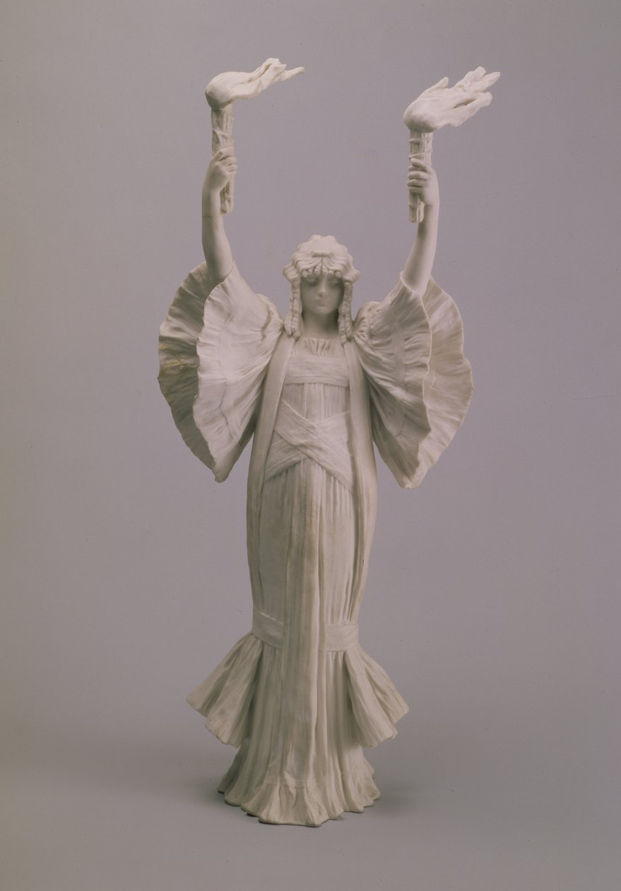 Danserinde med fakler fra en bordskåner, Sevres, 1900 (biscuit) af Agathon Leonard