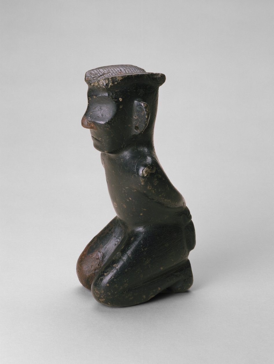 Knælende figur, Kina, sandsynligvis Sichuan-provinsen, slutningen af det 2. årtusinde f.Kr. (klorit) af Age Bronze