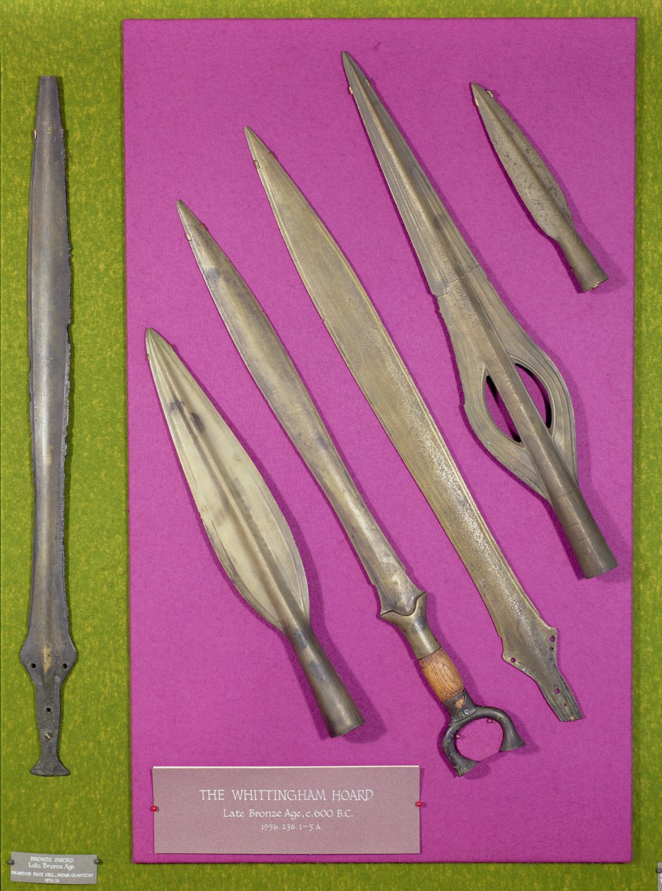 Sværd og spydspidser fra Whittingham Hoard, sen bronzealder, ca. 600 f.Kr. (bronze) af Age Bronze