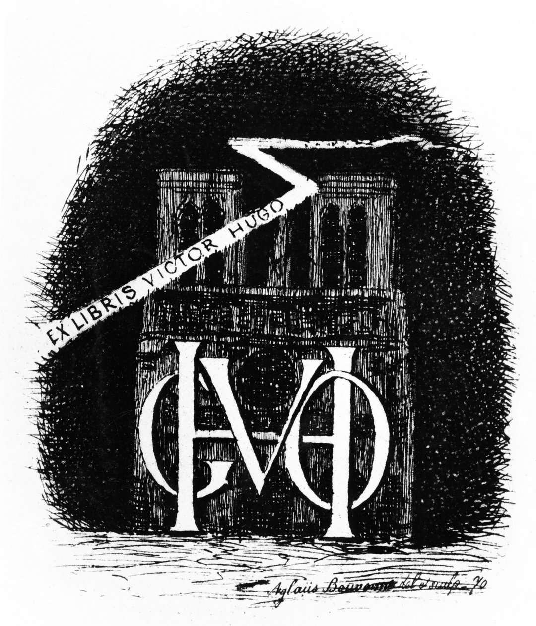 Ex-libris bogplade for Victor Hugo, 1870 af Aglaüs Bouvenne