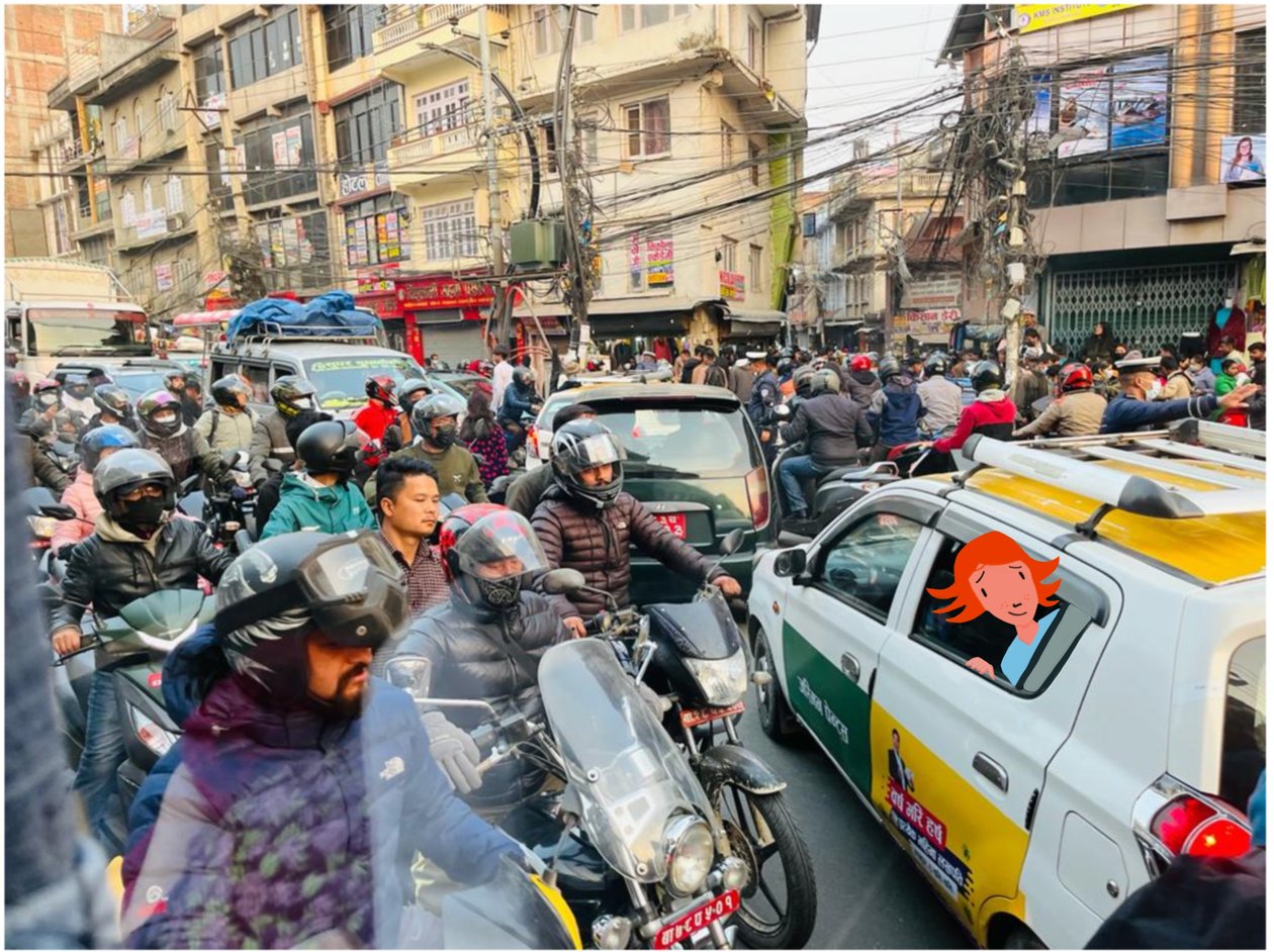 Trafik i Kathmandu, 2023 (digital kunst på fotografi) af Agnes Girardon