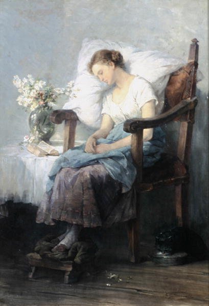 Søvn (olie på lærred) af Agnes Grunenwald