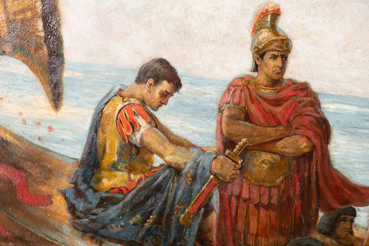 Antonius og Kleopatras flugt fra slaget ved Actium, ca. 1897 (olie på lærred) af Agnes Pringle