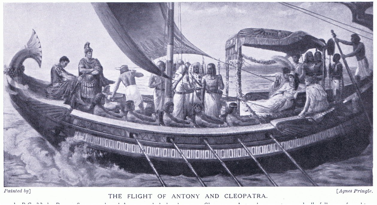Anthony og Cleopatras flugt, ca. 1920 (litho) af Agnes Pringle