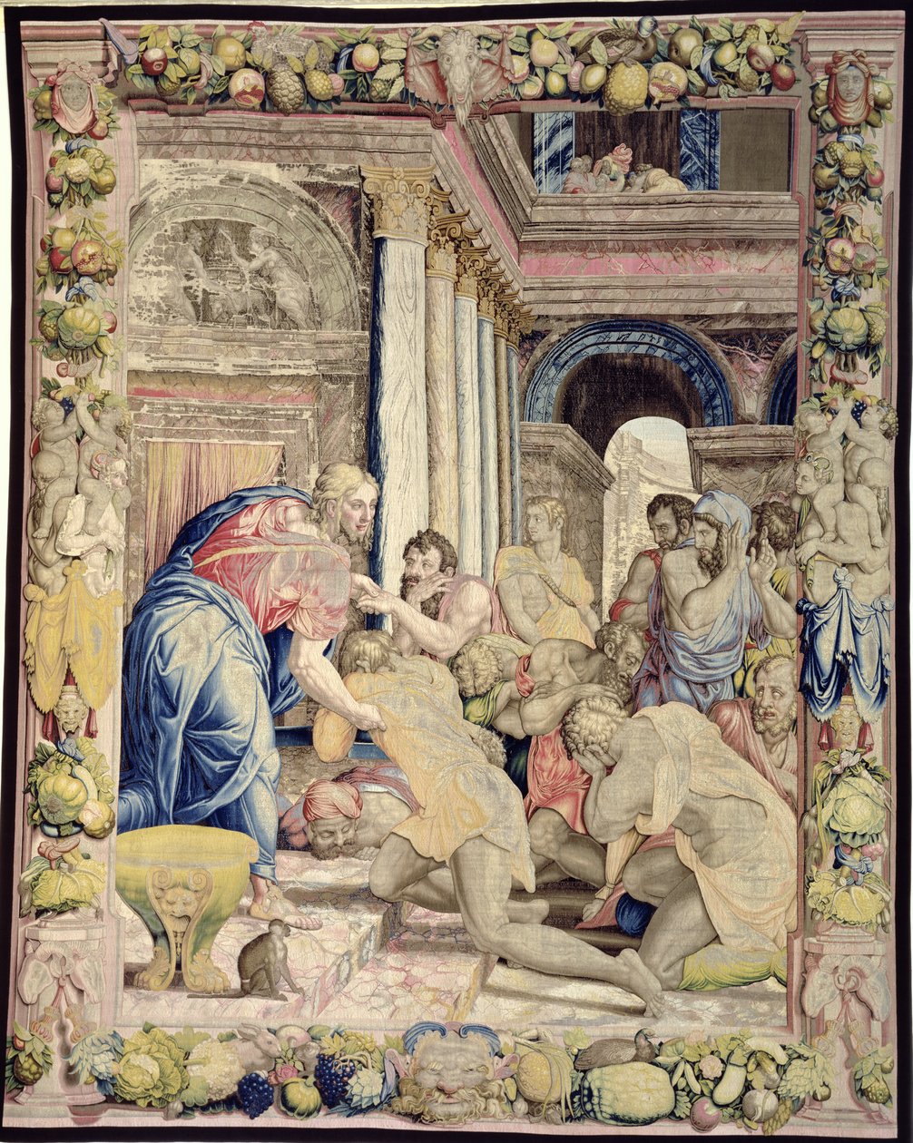 Joseph lader sig genkende af sine brødre, fra Sala dei Dugento, 1546-53 (tapet) af Agnolo and Karcher, Nicholas Bronzino