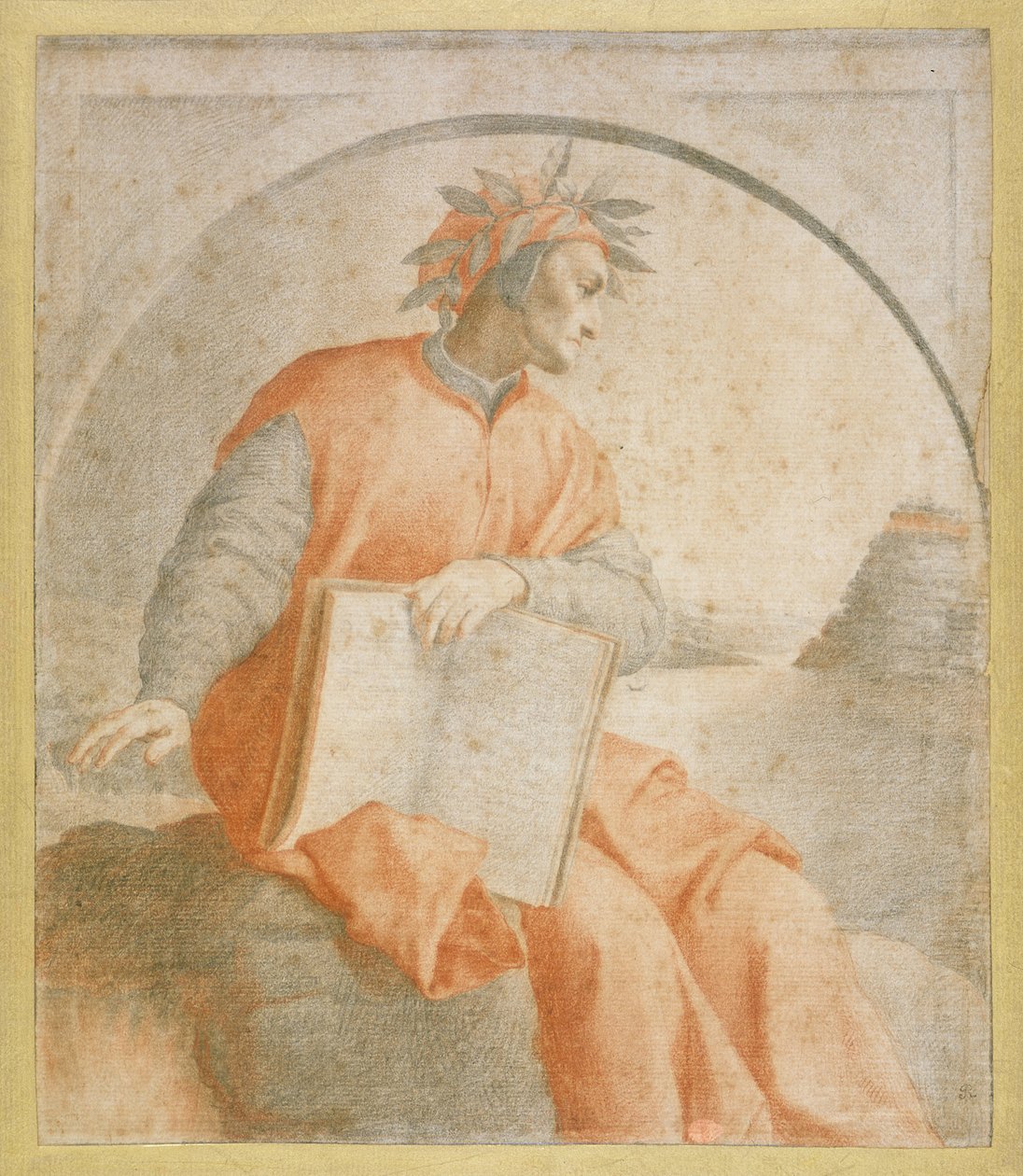 Nr.1176 Portræt af Dante, kopi (kridt) af Agnolo Bronzino