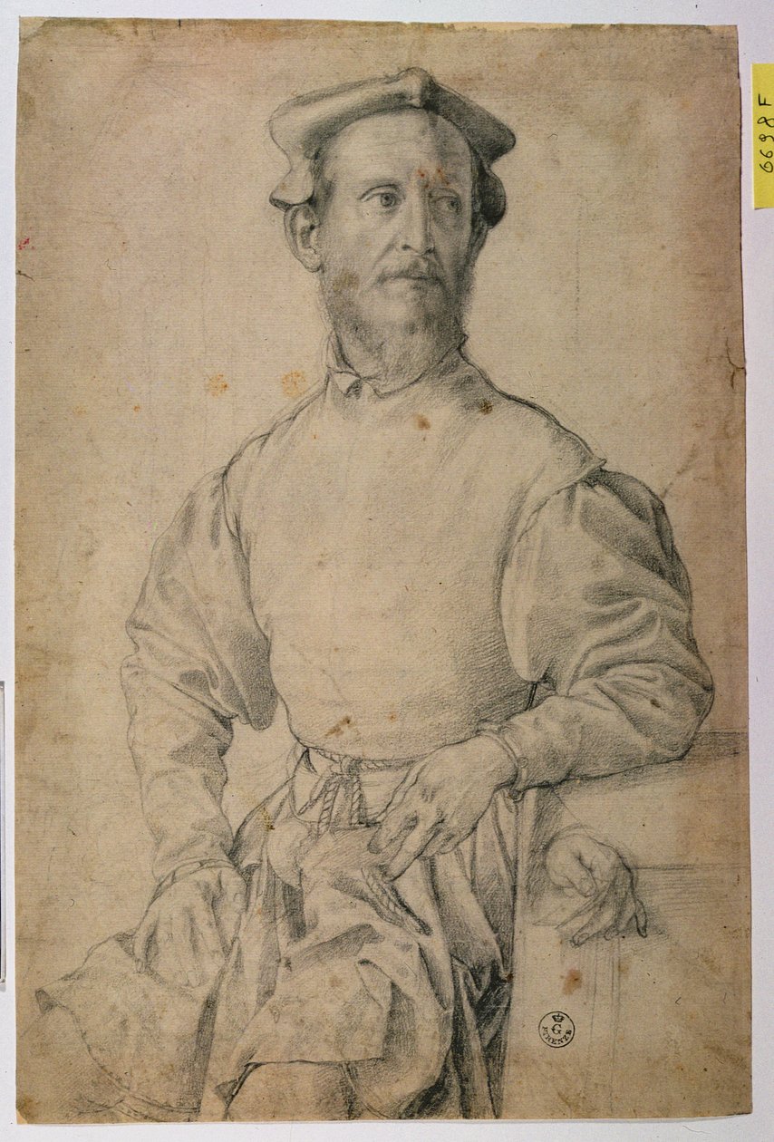 Portræt af Jacopo Pontormo (1497-1557) (sort kridt på papir) af Agnolo Bronzino