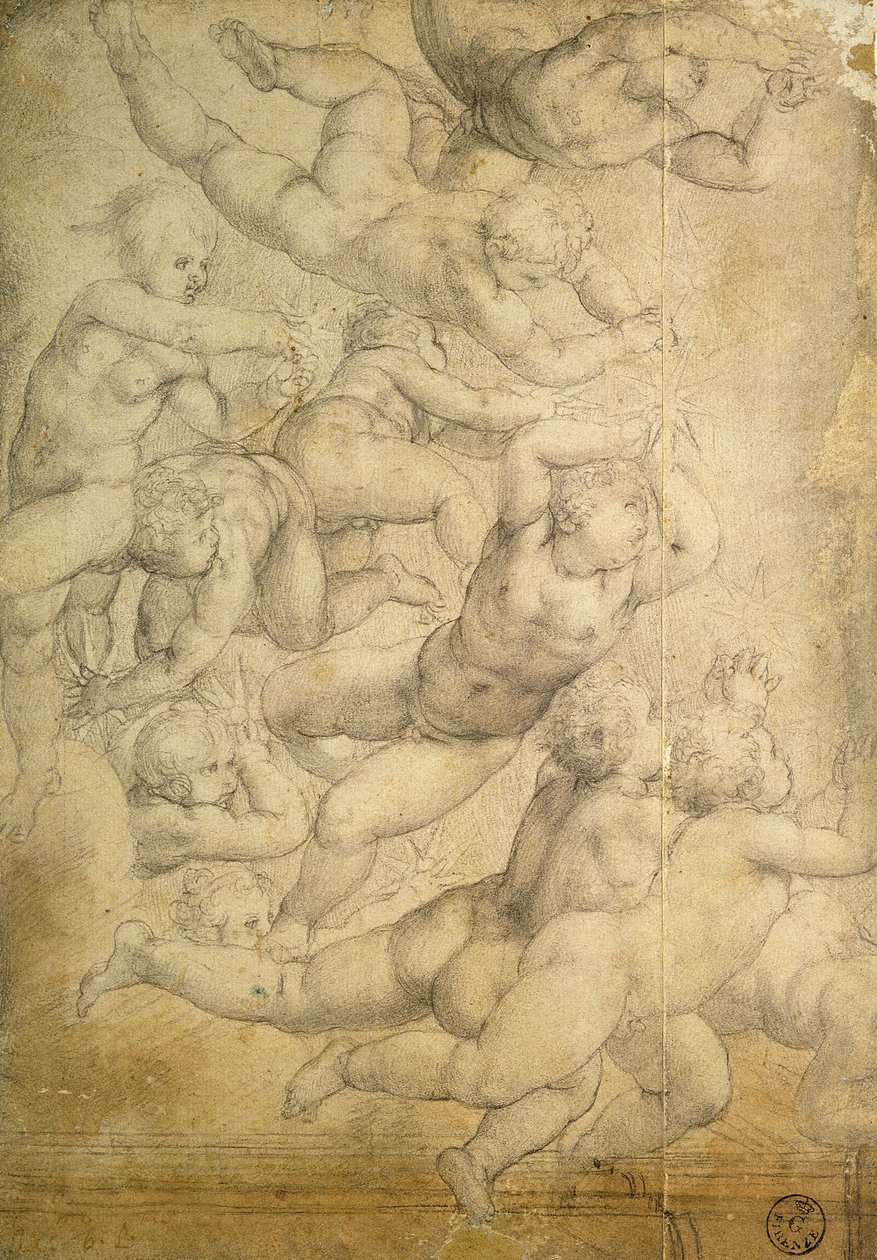 Putti (kridt på papir) af Agnolo Bronzino