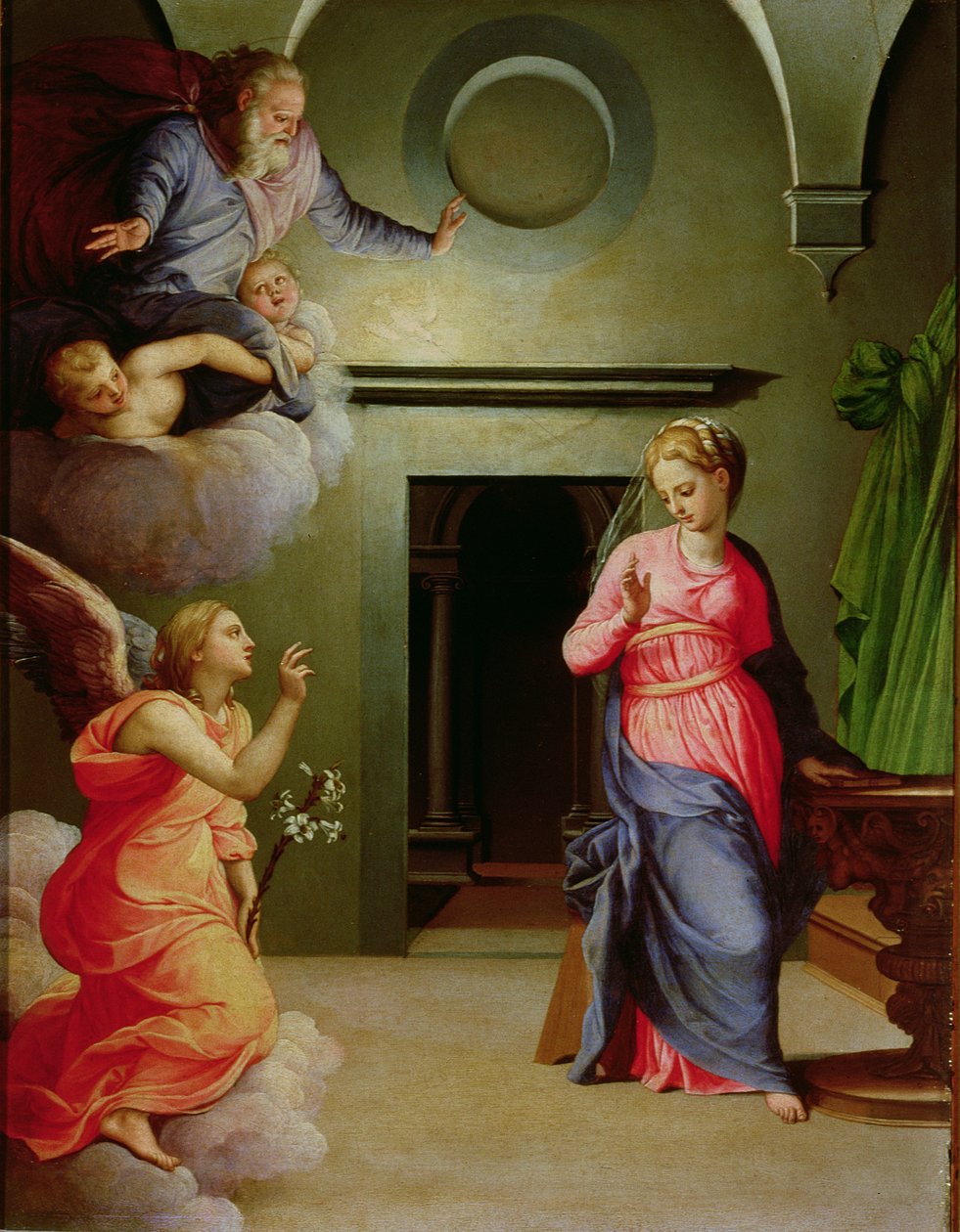 Bebudelsen (tempera på panel) af Agnolo Bronzino