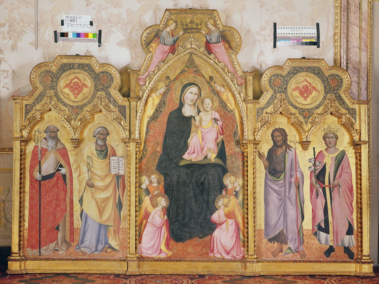 Jomfru og barn med SS. Antonius af Padova, Peter, Katarina og Johannes Døberen af Agnolo Gaddi