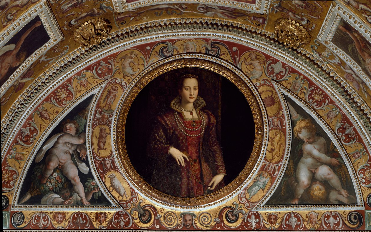 Portræt af Eleonore de Toledo (maleri på skifer af Agnolo (after) Bronzino