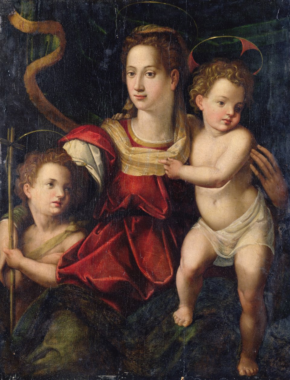 Madonnaen og barnet med spædbarnet Sankt Johannes Døberen af Agnolo (after) Bronzino