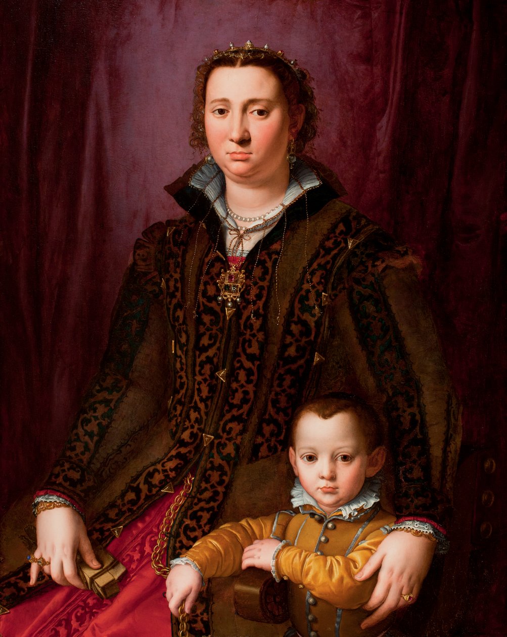 Portræt af Giovanna Chevara og hendes søn Giovanni Montalvo, ca. 1560-65 (olie på panel) af Agnolo (manner of) Bronzino