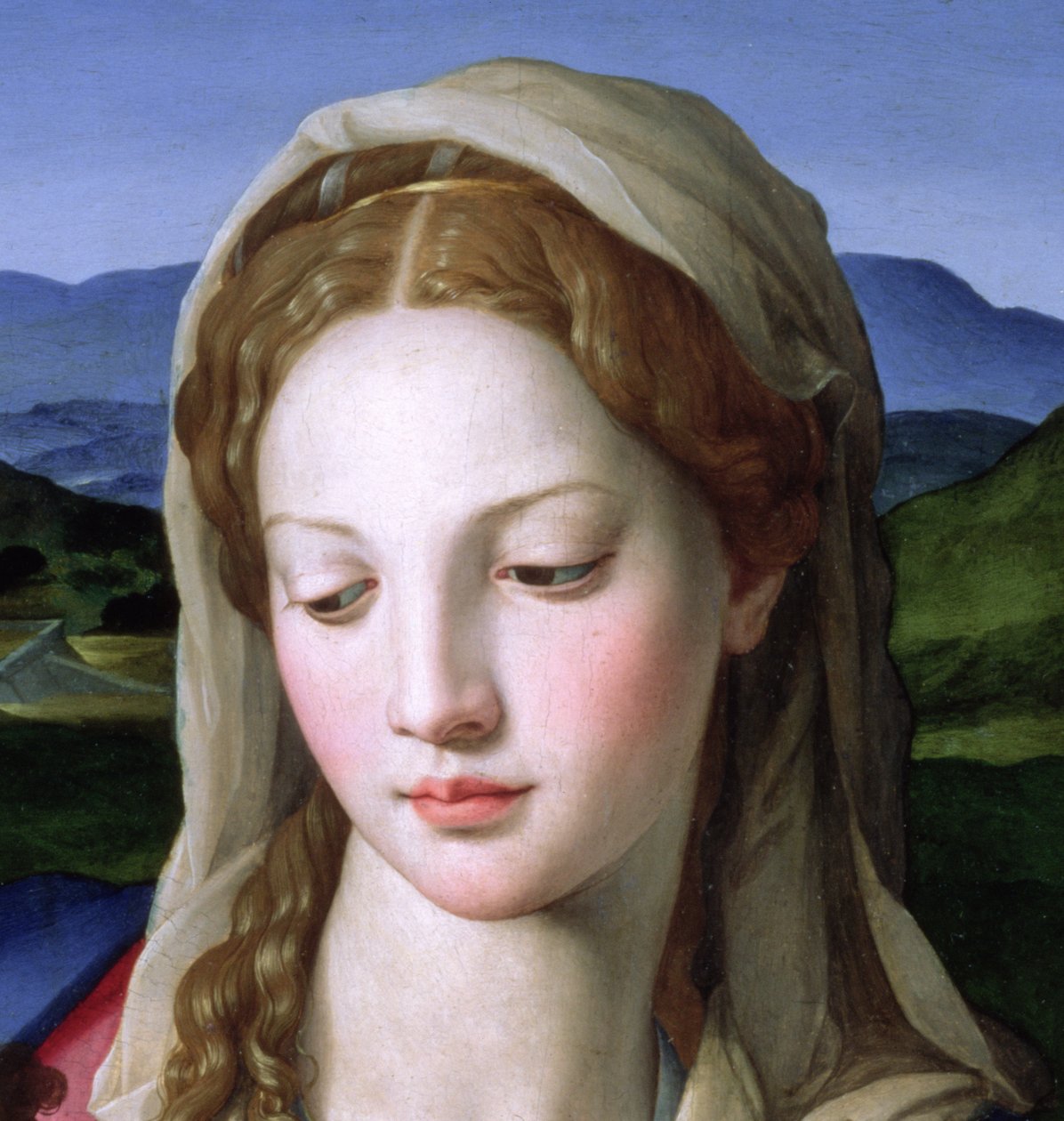 Hellig familie med St. Anne og spædbarnet St. Johannes Døberen, ca. 1550 olie på paneldetalje af 82824 af Agnolo Bronzino