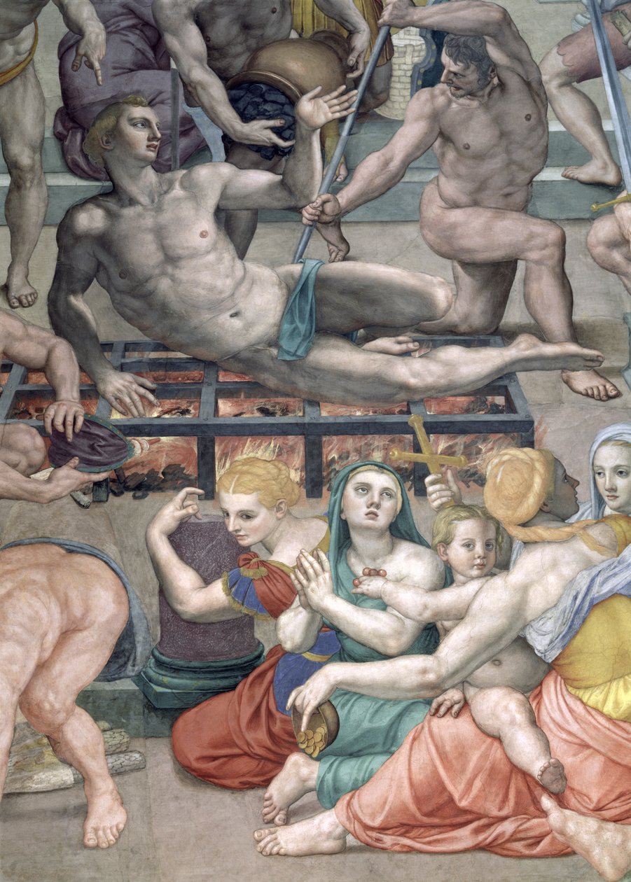 The Martyrdom of St. Lawrence, detalje af St. Lawrence på gitterfresken af Agnolo Bronzino