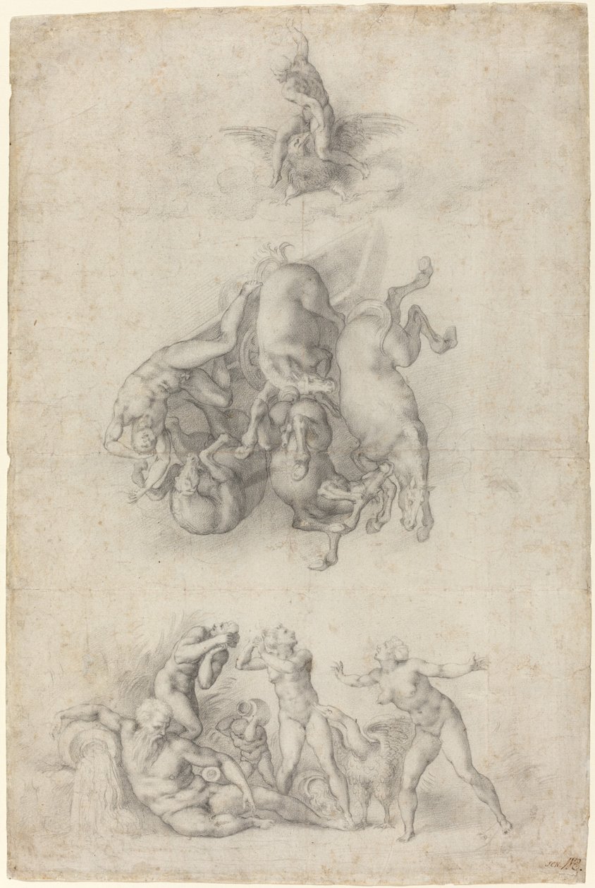 Phaethons fald af Agnolo Bronzino or Giulio Clovio after Michelangelo