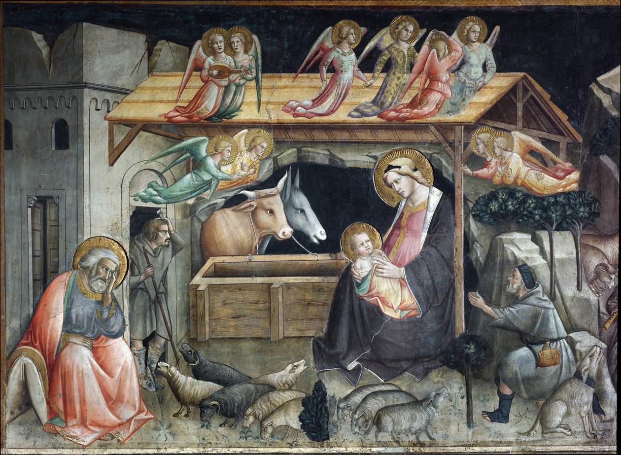 Creche (krybbe) Maleri af Agnolo Gaddi (1350-1396) Duomo, Sacro Cingolo Prato kapel af Agnolo Gaddi