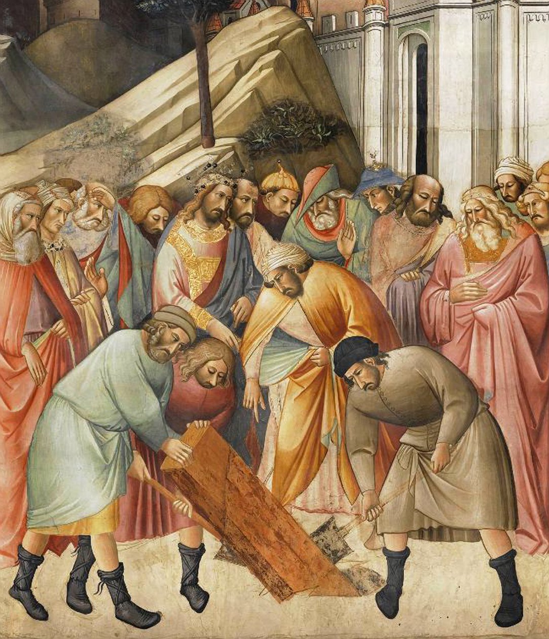 Kong Salomon begraver en af korsets bjælker, ca. 1380 af Agnolo Gaddi