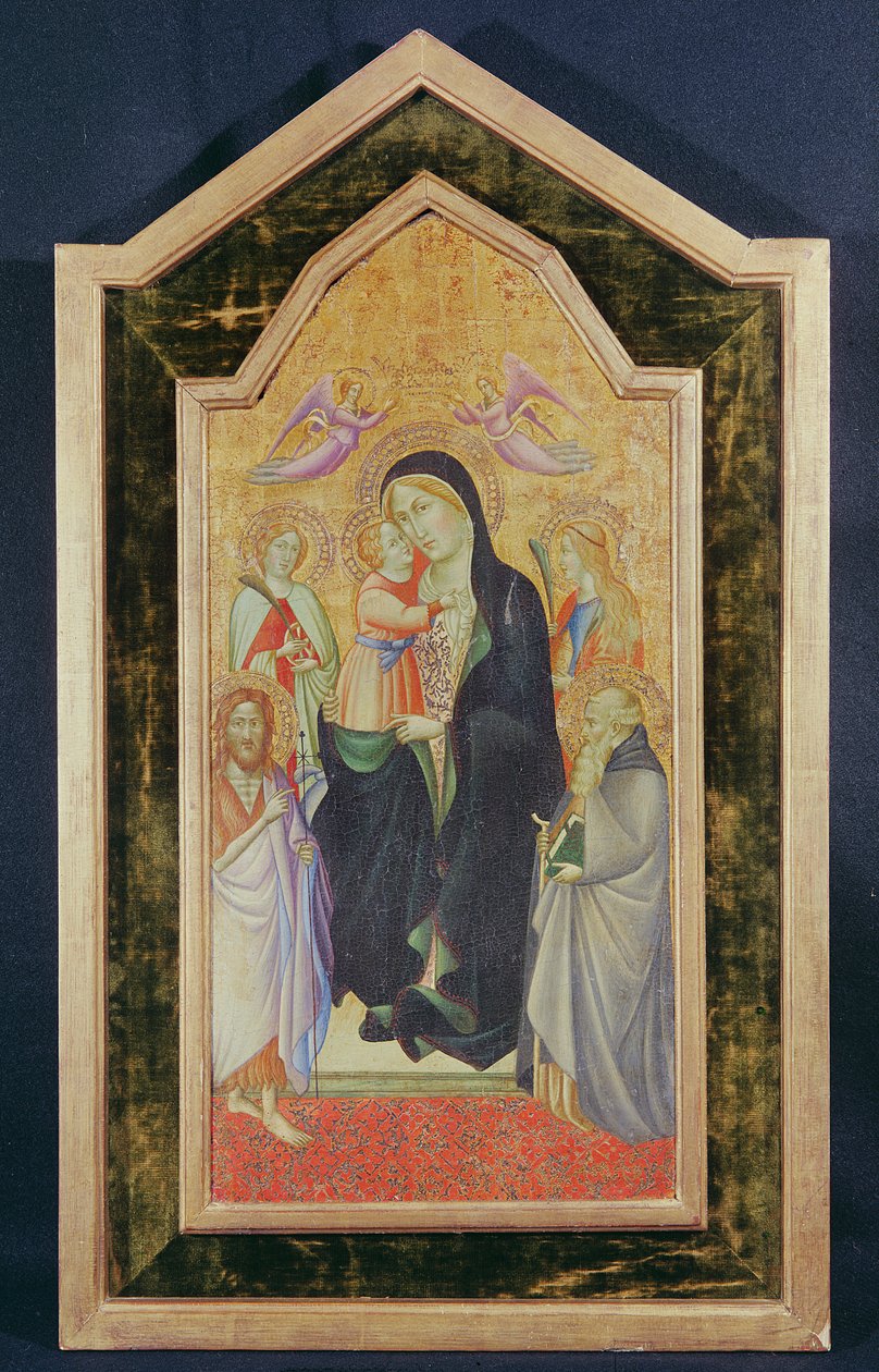 Madonna and Child Enthroned (tempera på forgyldt jordpanel) af Agnolo Gaddi