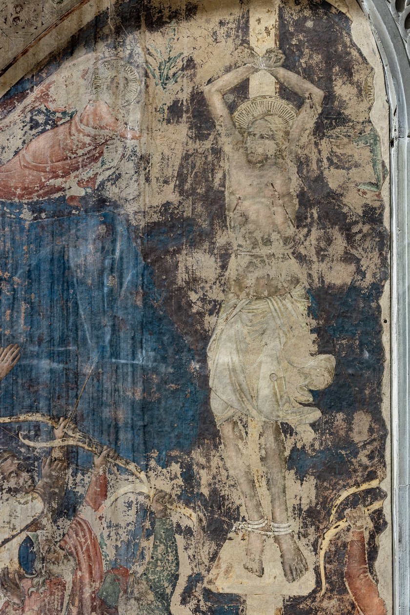 Martyrium of St. Sebastian, detalje (fritliggende fresko) af Agnolo Gaddi