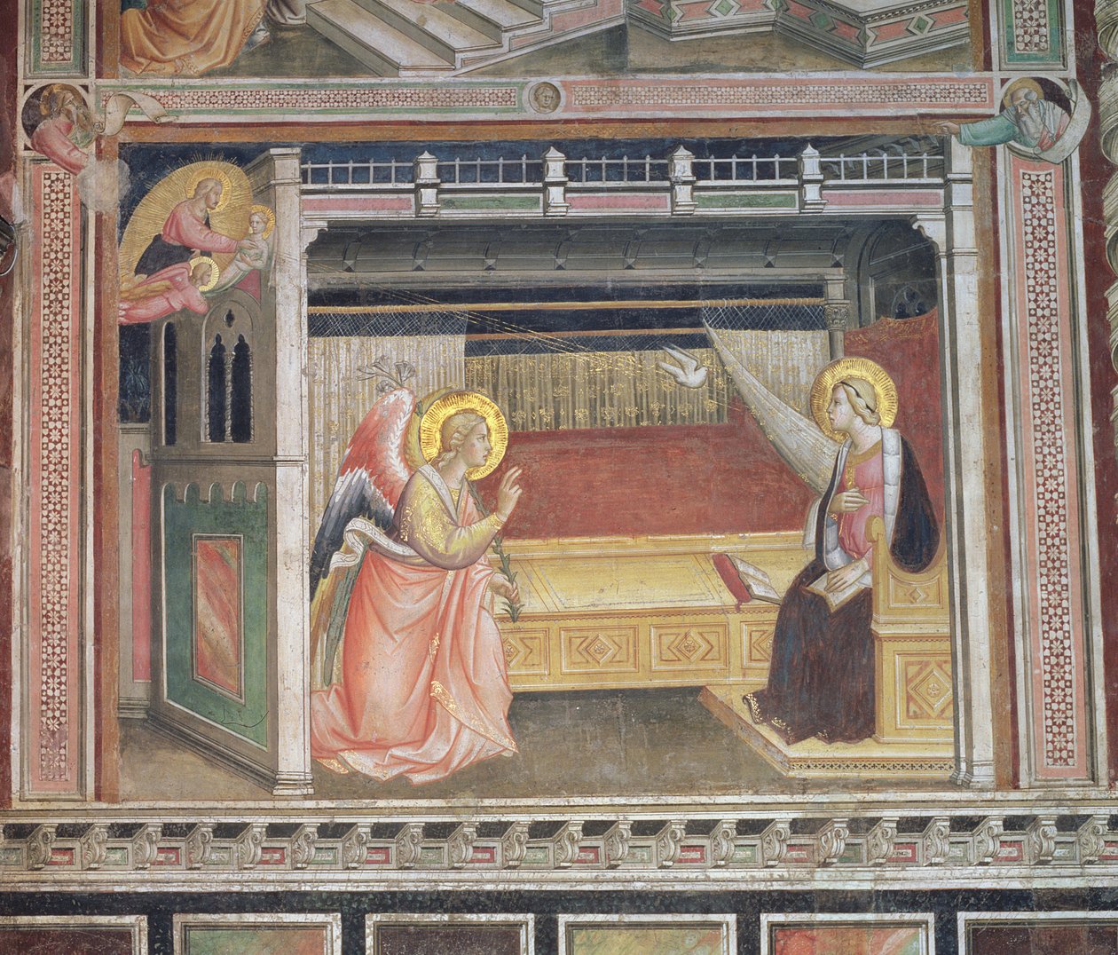 Bebudelsen, detaljer fra cyklussen af Jomfruens liv og den hellige bælte, fra Cappella della Sacra Cintola af Agnolo Gaddi