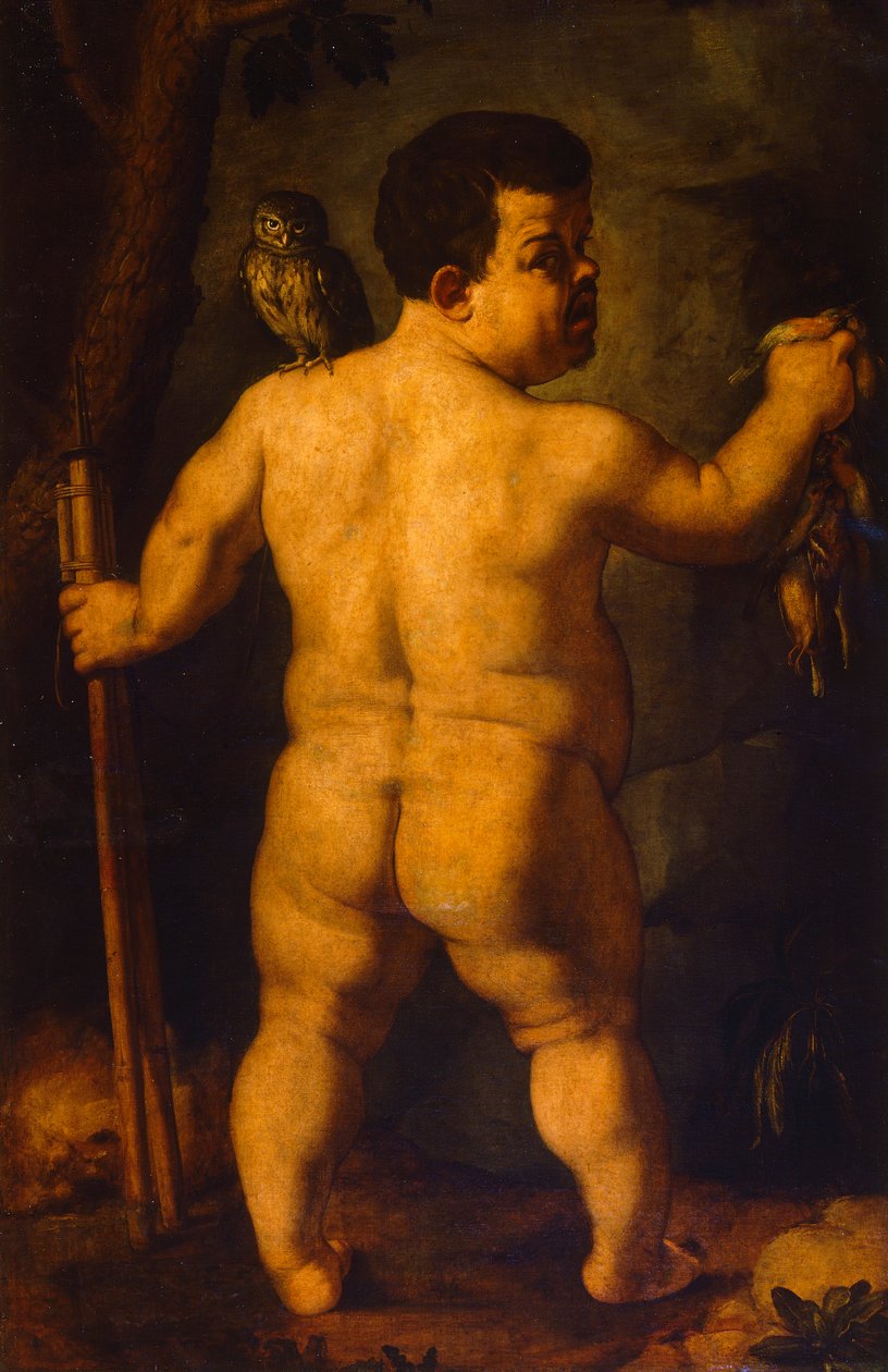 Dobbeltportræt af dværgen Morgante: fuld udsigt bagfra (olie på lærred) af Agnolo Bronzino