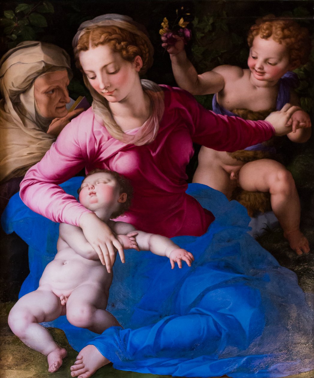 Madonna og sovende barn, Saint Elizabeth og Saint Giovannino af Agnolo Bronzino