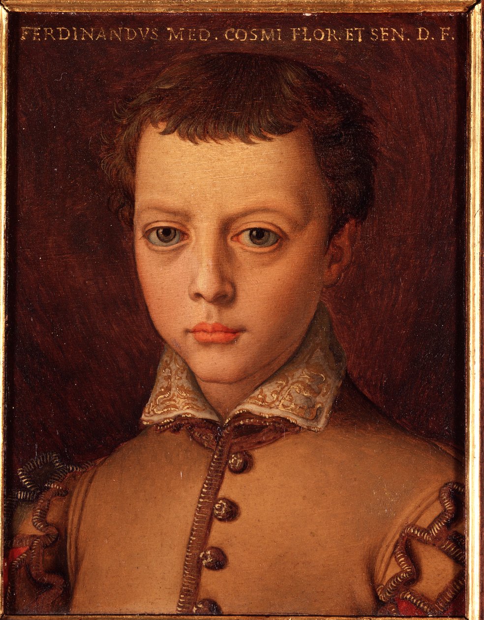 Portræt af Ferdinand I af Medicis (Ferdinando I de Medici) (1549-1609) ung dreng Maleri af Allori Angelo di Cosimo dit Bronzino (1503-1572) 1500-tallet Søn 15x12 cm Palace Medici-Riccardi (Medici Riccardi) Firenze af Agnolo Bronzino