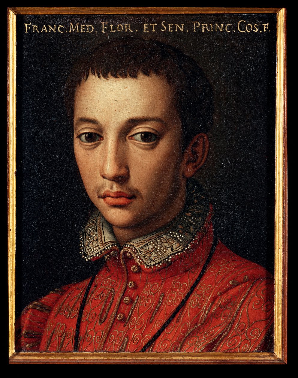 Portræt af Francois I af Medici (Francesco I de Medici) (1541-1587) Ung dreng Maleri af Allori Angelo di Cosimo dit Bronzino (1503-1572) Søn fra det 16. århundrede 15x12 cm Palace Medici-Riccardi (Medici Riccardi) Firenze af Agnolo Bronzino