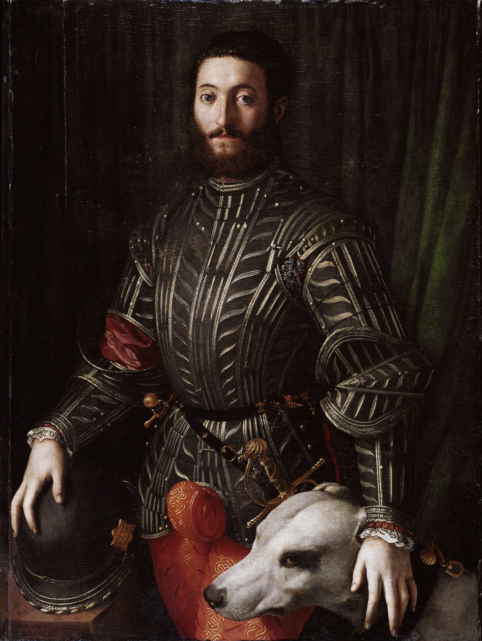 Portræt af Guidobaldo II Della Rovere (1514-1574) Hertug af Urbino (Guidobaldo II della Rovere, hertug af Urbino) Maleri af Bronzino Agnolo di Cosimo di Mariano (1503-1572) 1531-1532, Olie på træ, 14x6 cm Firenze, Dim 14x6 cm Palazzo Pitti af Agnolo Bronzino