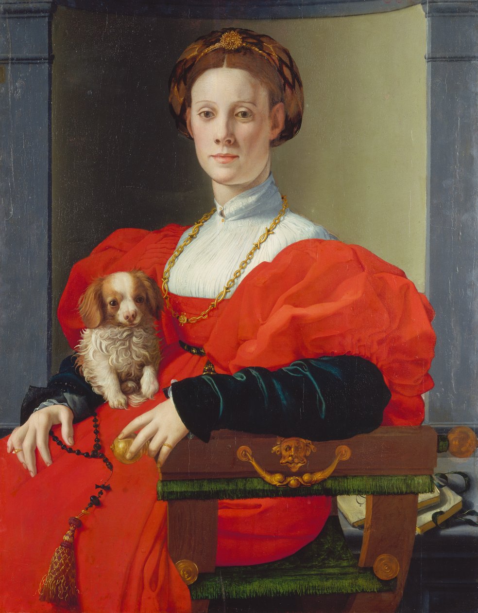 Portræt af en dame i rødt , ca. 1533 (blandede medier på poppel) af Agnolo di Cosimo Bronzino
