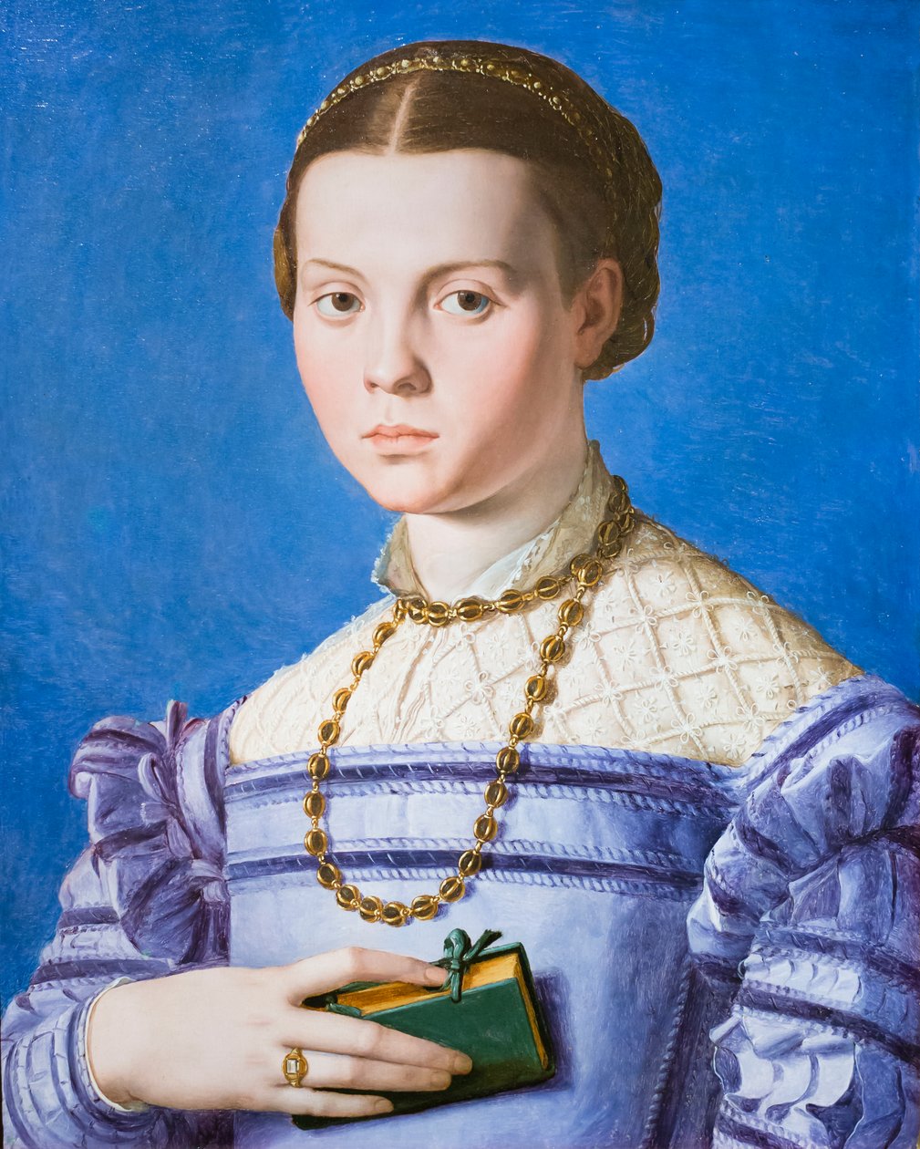 Portræt af en pige med en bog, muligvis Giulia di Alessandro de Medici af Agnolo Bronzino