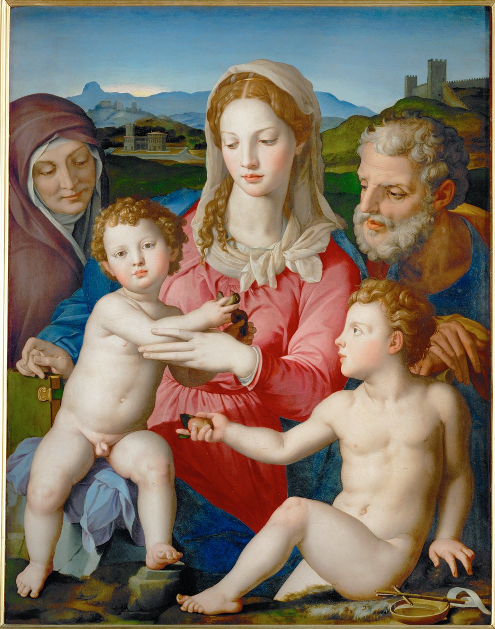 Den hellige familie med Sankt Anna og Johannes Døberen ... af Agnolo di Cosimo Bronzino