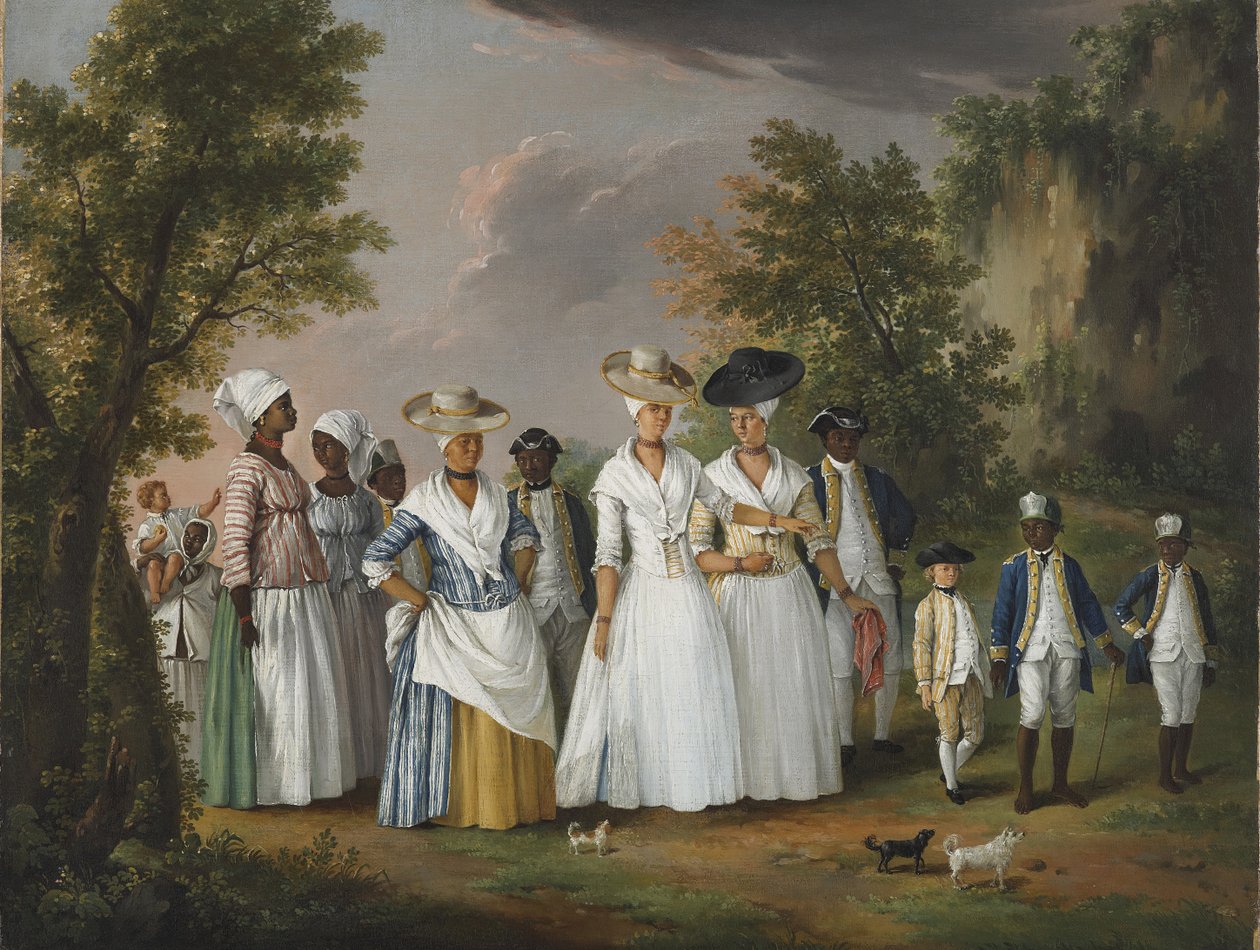 Frie farvede kvinder med deres børn og tjenere i et landskab, 1770-1796 af Agostino Brunias