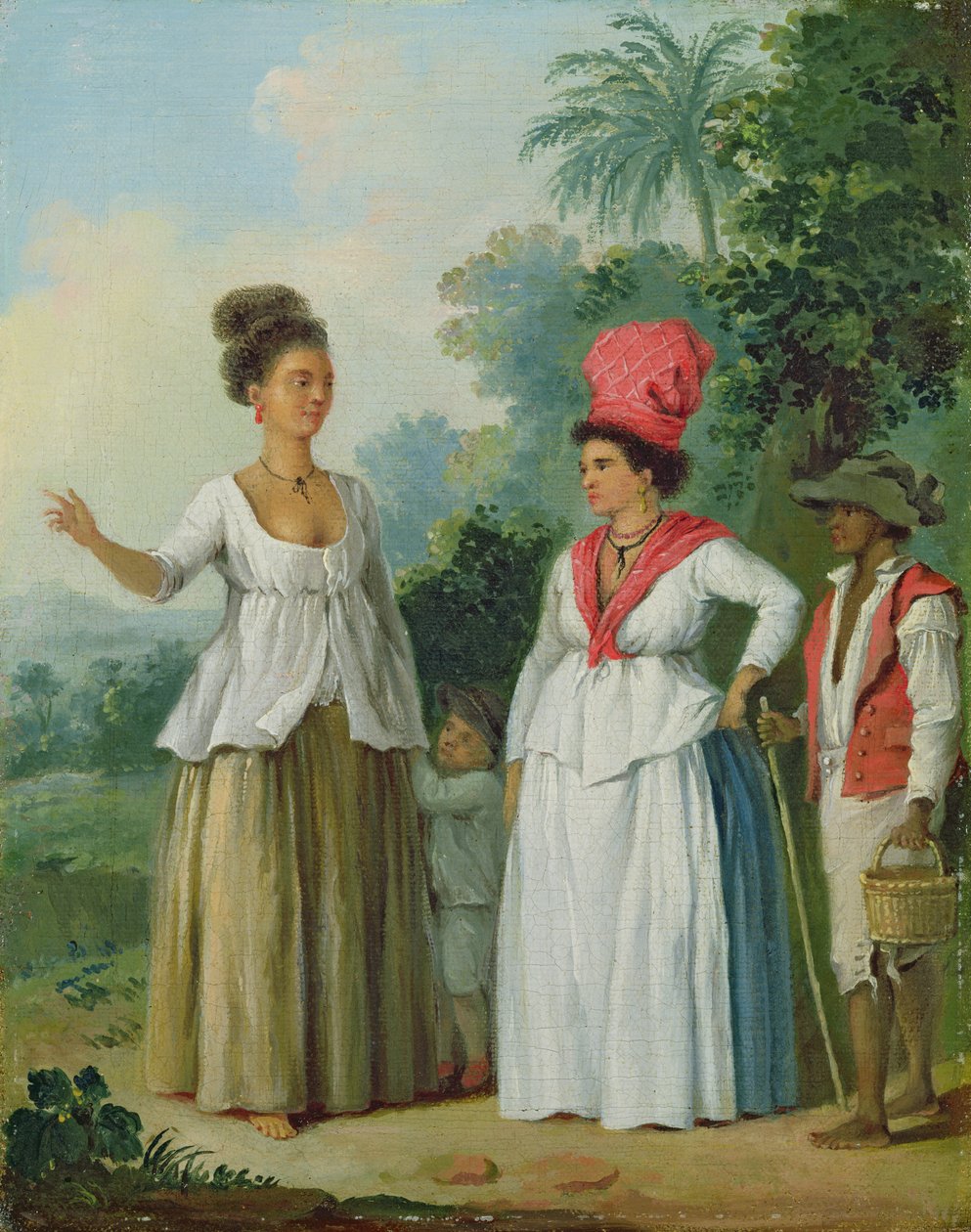 Vestindiske farvede kvinder med et barn og sort tjener, ca. 1780 af Agostino Brunias