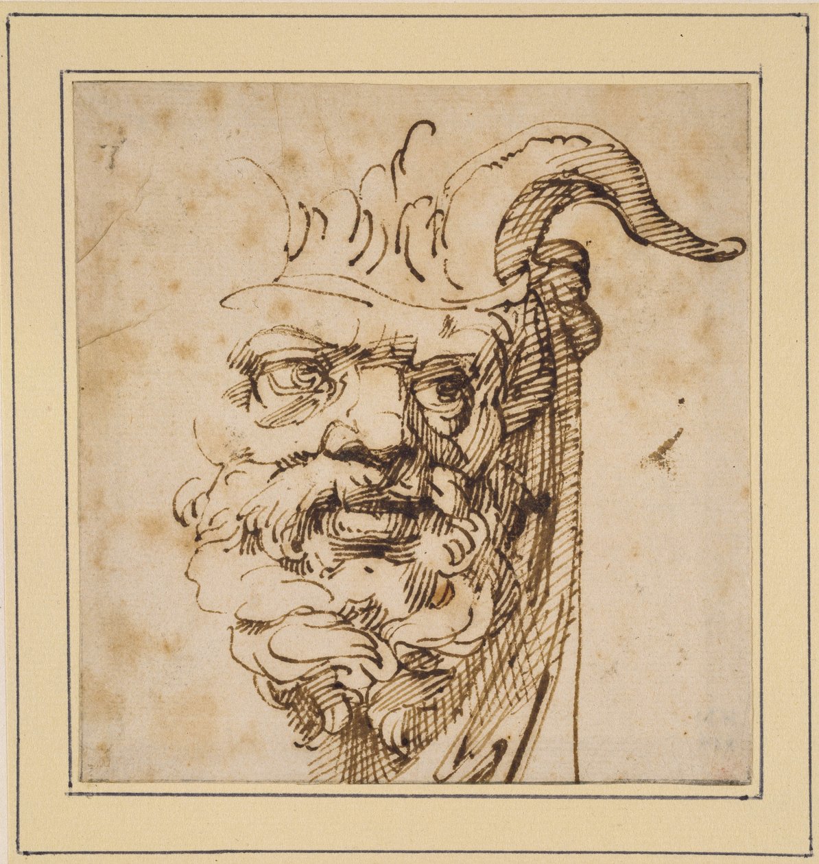 A silvan Mask (pen og brun blæk på off-white papir) af Agostino Carracci