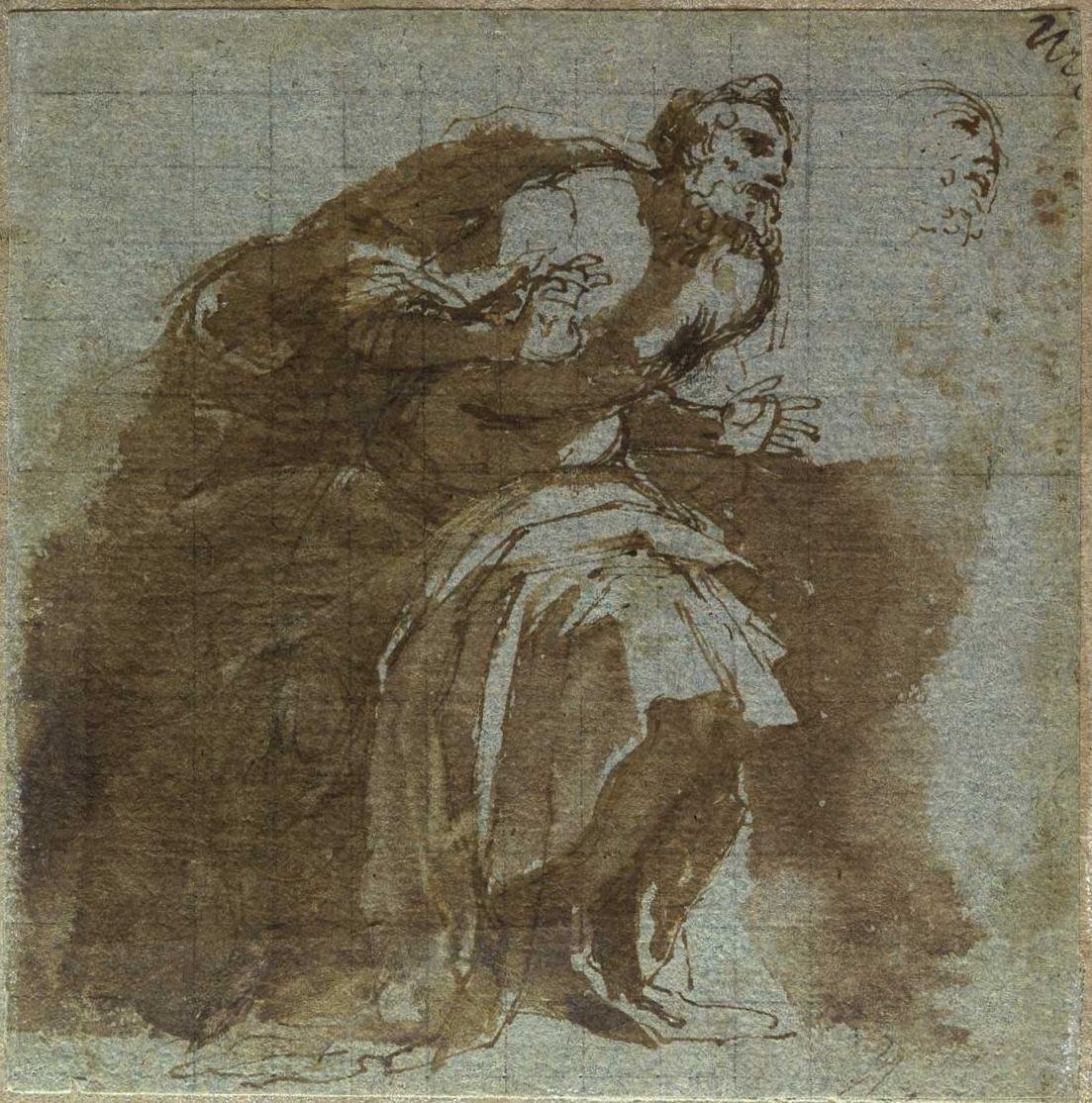 Forundret senil figur detalje af Agostino Carracci