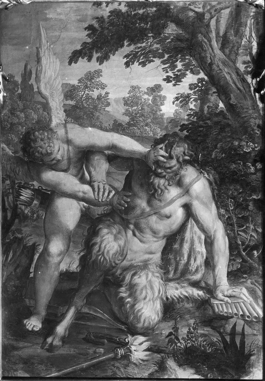 Amor og Pan Love erobrer tegn af Agostino Carracci