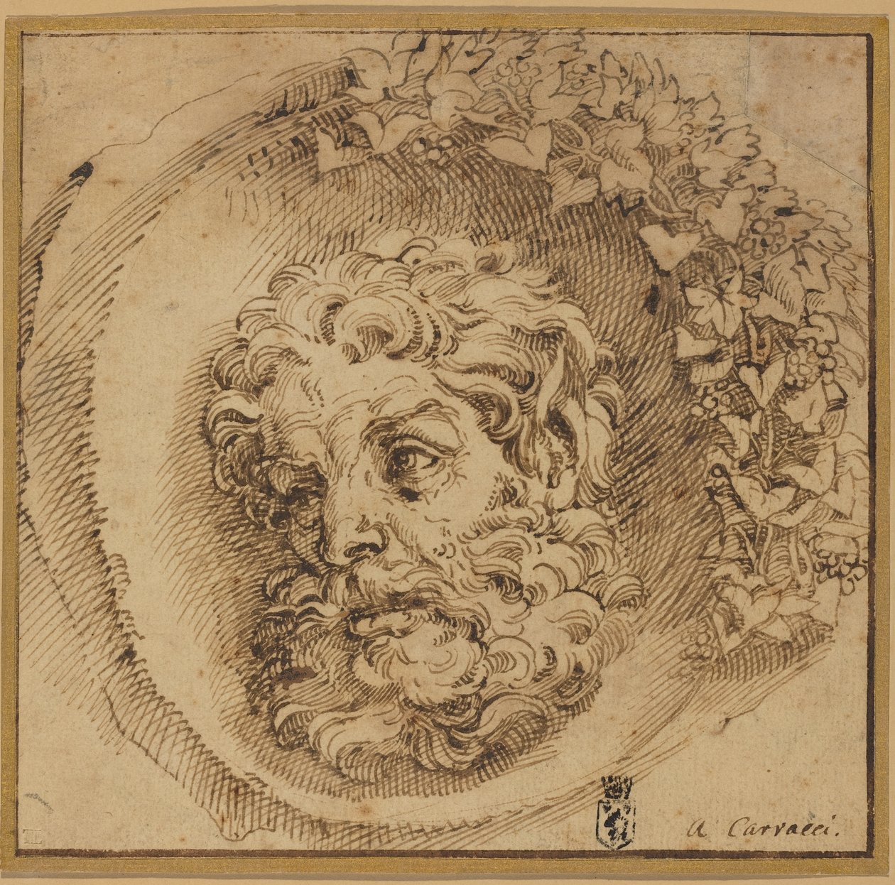 Hoved af en faun i en konkav (rundel) af Agostino Carracci