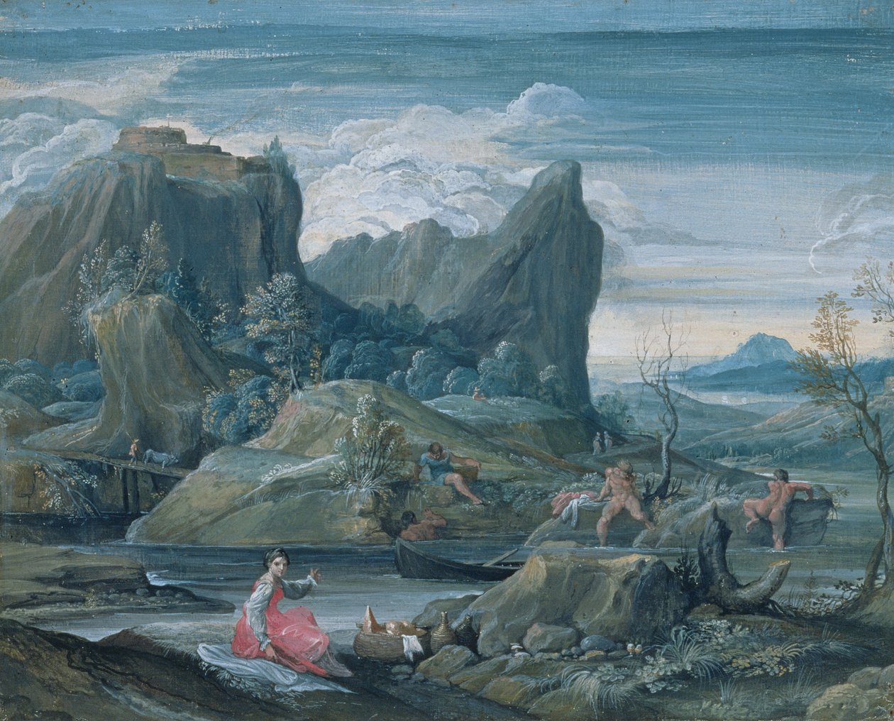Landskab med badende af Agostino Carracci