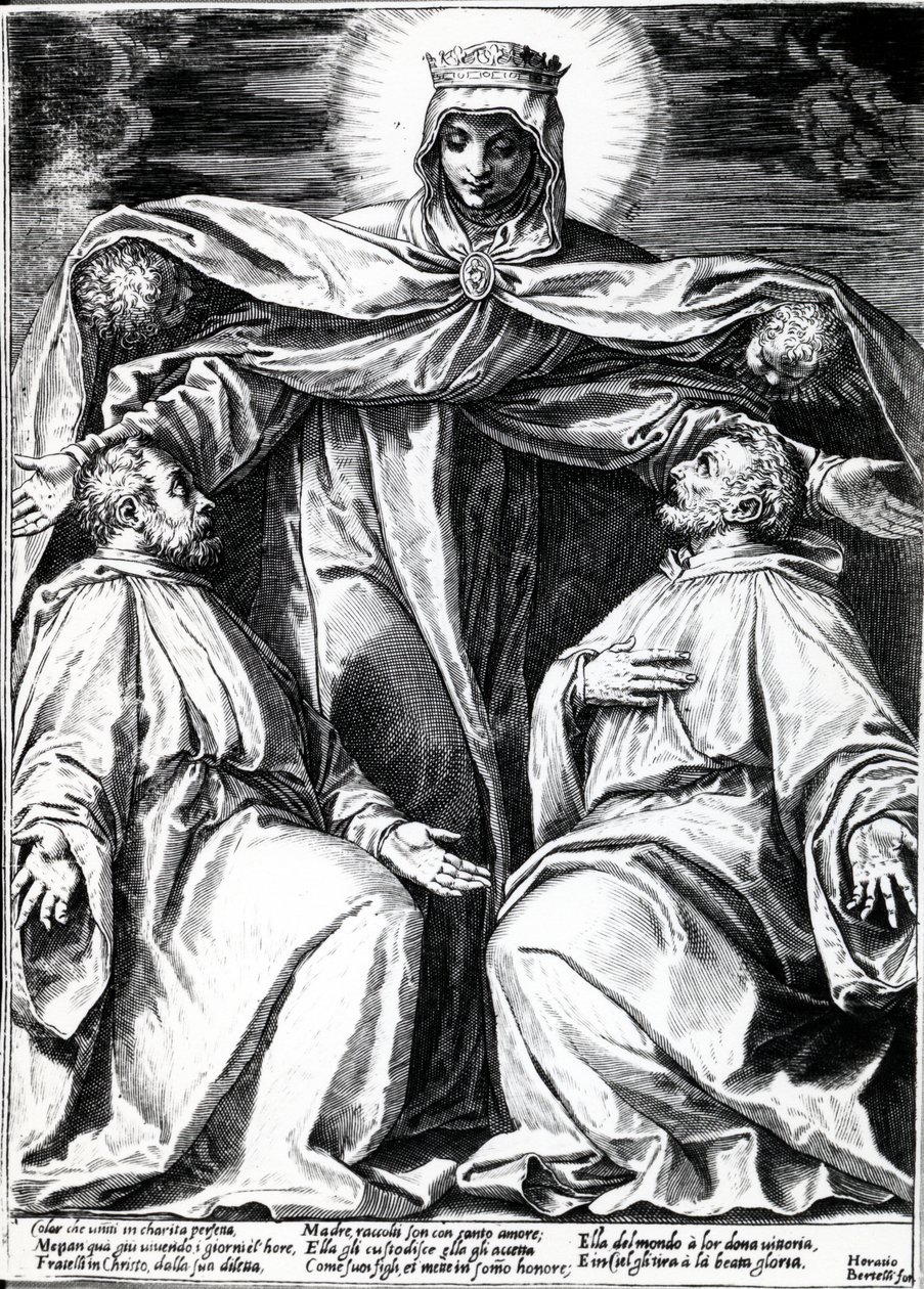 Madonna Protecting Two Members of a Confraternity, tryk lavet af Horatio Bertelli, 1582 (gravering) af Agostino Carracci