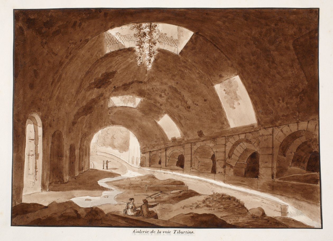 Et galleri i Via Tiburtina, 1833 (ætsning med brun vask) af Agostino Tofanelli