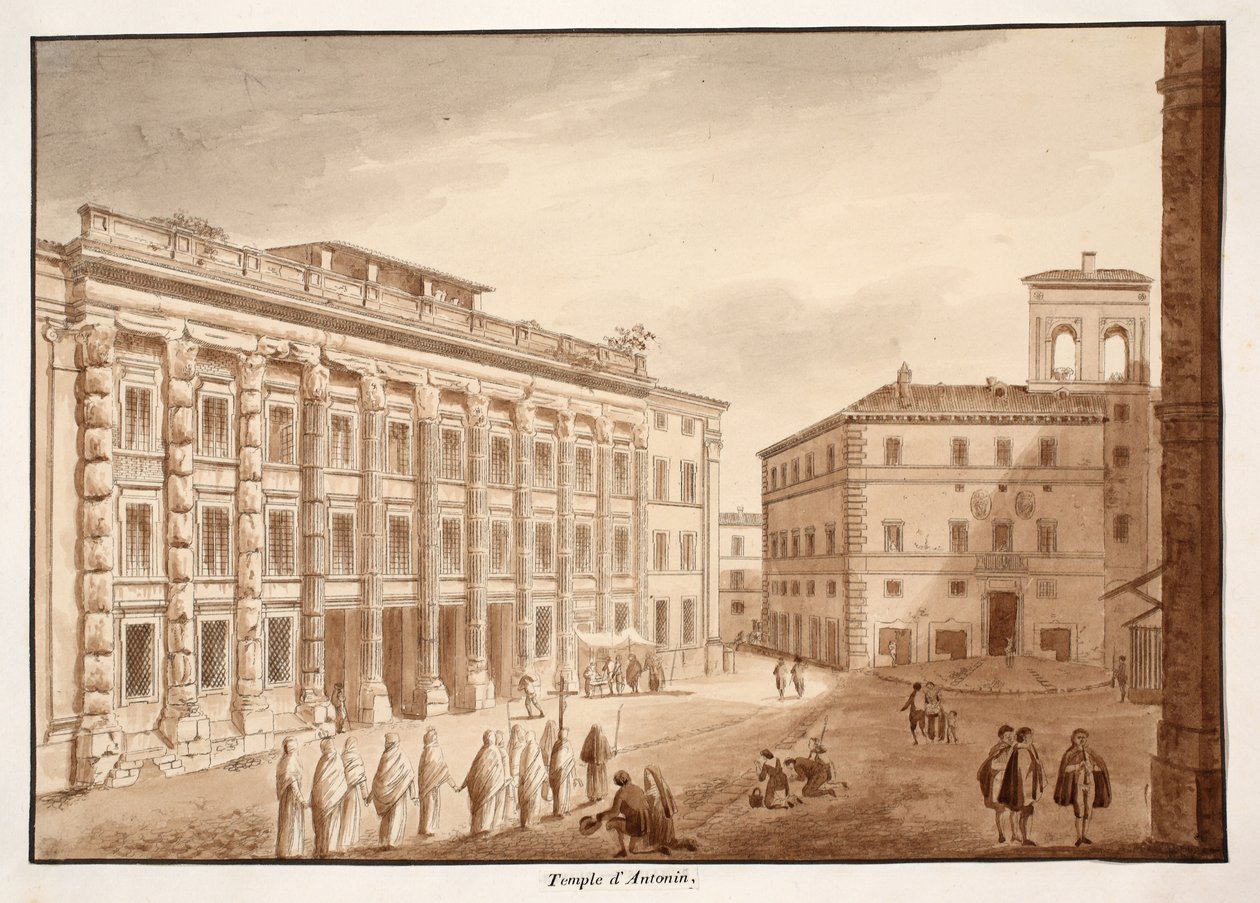 Antonine Temple, 1833 (ætsning med brun vask) af Agostino Tofanelli