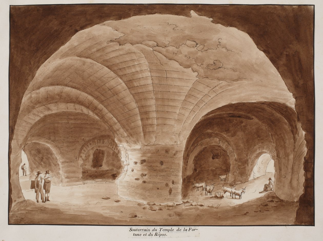 Kælderen af Temple of Fortune and Rest, 1833 (ætsning med brun vask) af Agostino Tofanelli