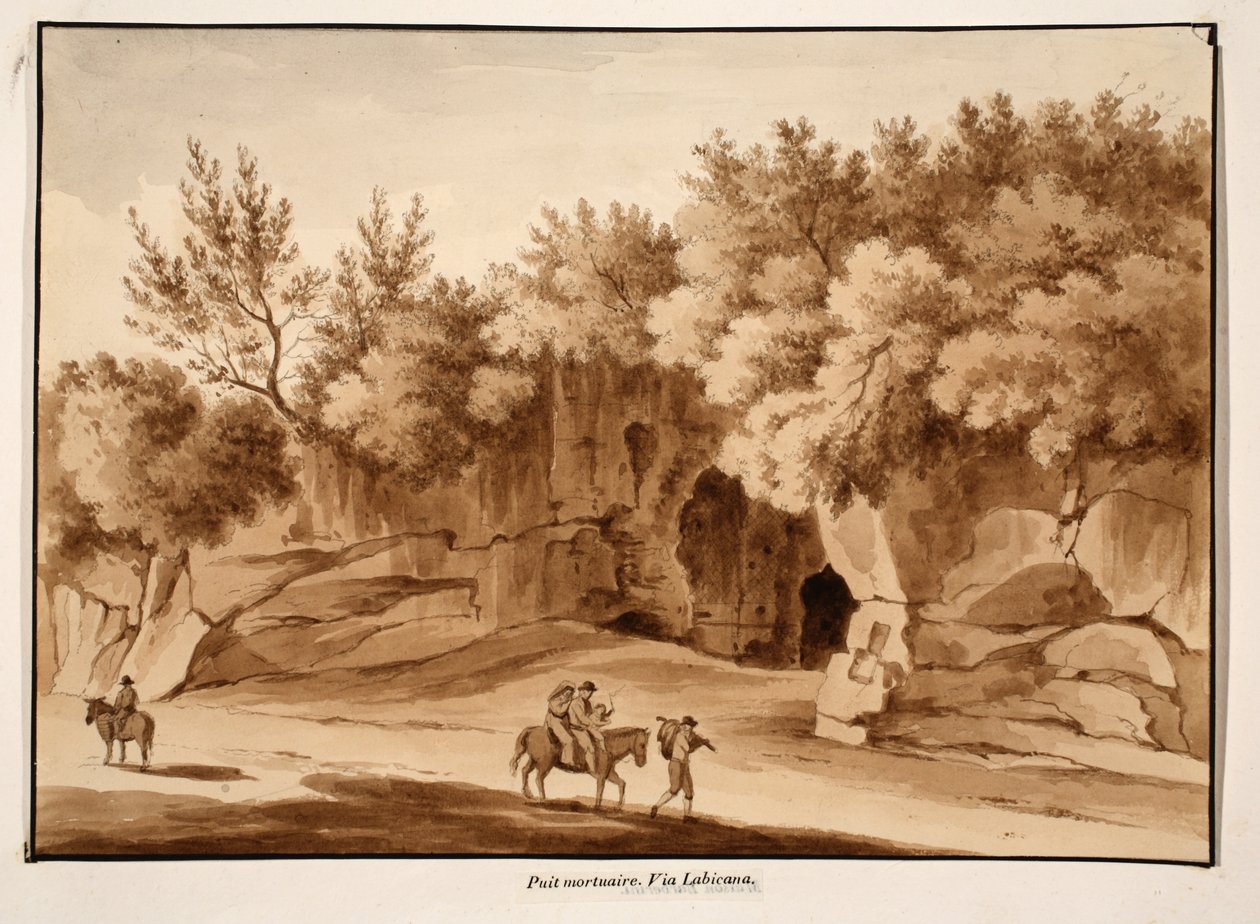 Gravkammer, Via Labicana, 1833 (radering med brun vask) af Agostino Tofanelli