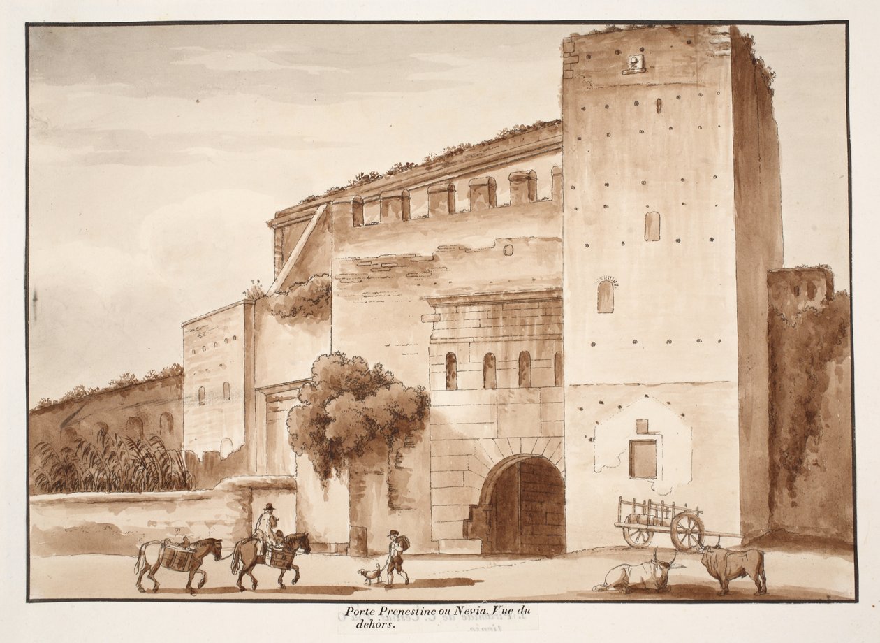 Udvendig udsigt over Porta Prenestina eller Nevia, 1833 (ætsning med brun vask) af Agostino Tofanelli