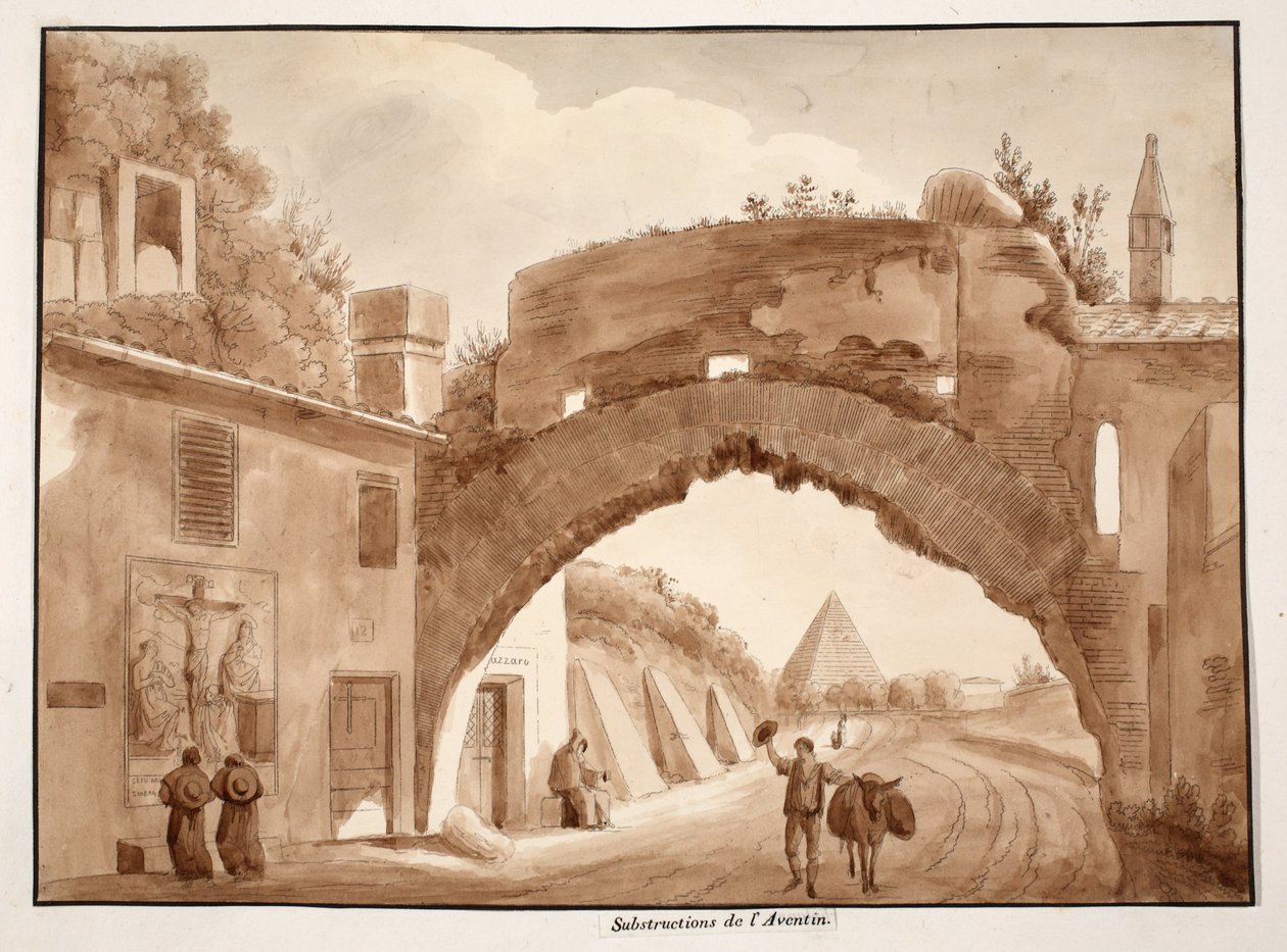 Foundations of the Aventine, 1833 (ætsning med brun vask) af Agostino Tofanelli